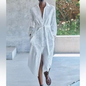ZARA WOMENS WHITE EYELET MIDI DRESS SMALL
